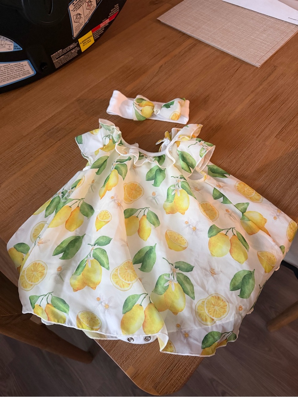 Baby Starters White Dress with Yellow Lemon and Green Leaf Print